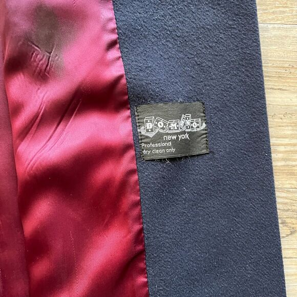 Domino New York Wool Trench Coat Women's Medium Blue Vintage 90s 80s Button - Picture 4 of 11